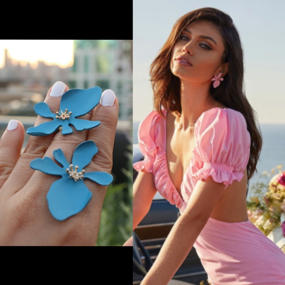New Blue Alloy Acetate Lily flower‎ spring earrings